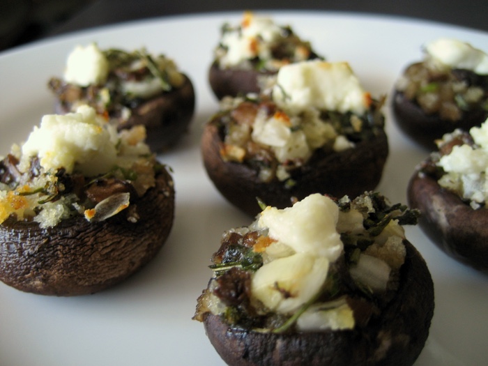 Stuffed mushrooms with herbs and goat cheese.